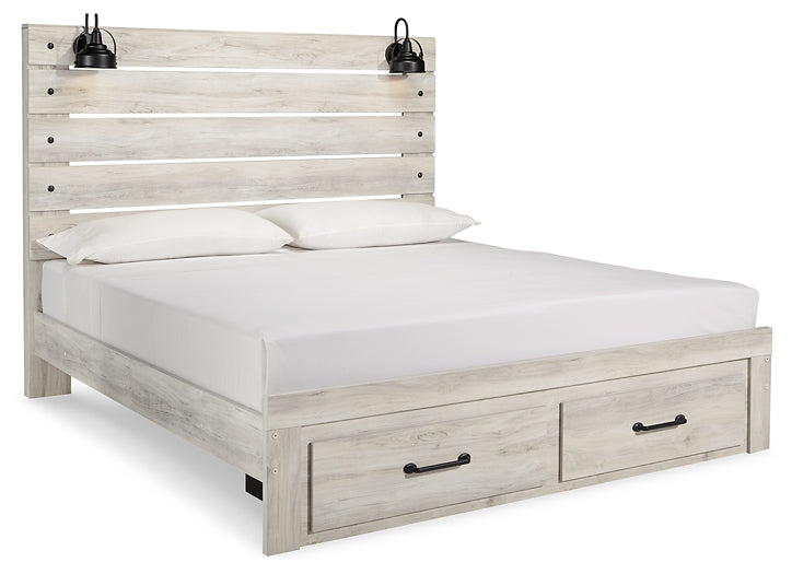 Cama con paneles Cambeck con 2 cajones de almacenamiento, tocador con espejo, cómoda y 2 mesitas de noche