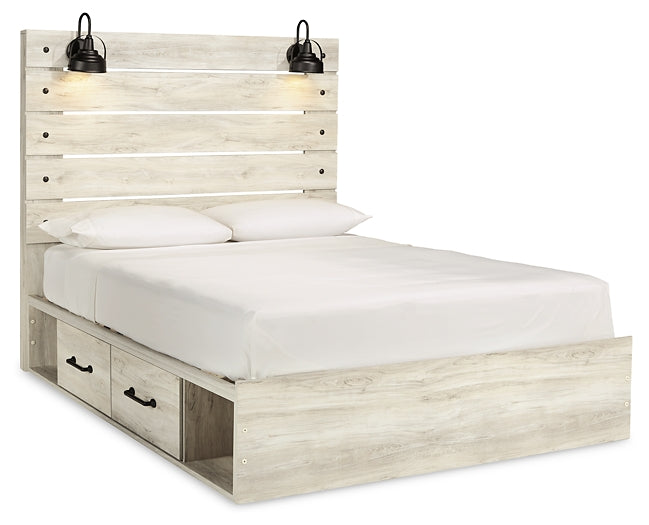 Cama con paneles Cambeck con 4 cajones de almacenamiento, tocador con espejo, cómoda y mesita de noche