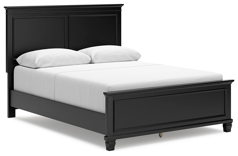 Cama Queen Lanolee con paneles y tocador con espejo