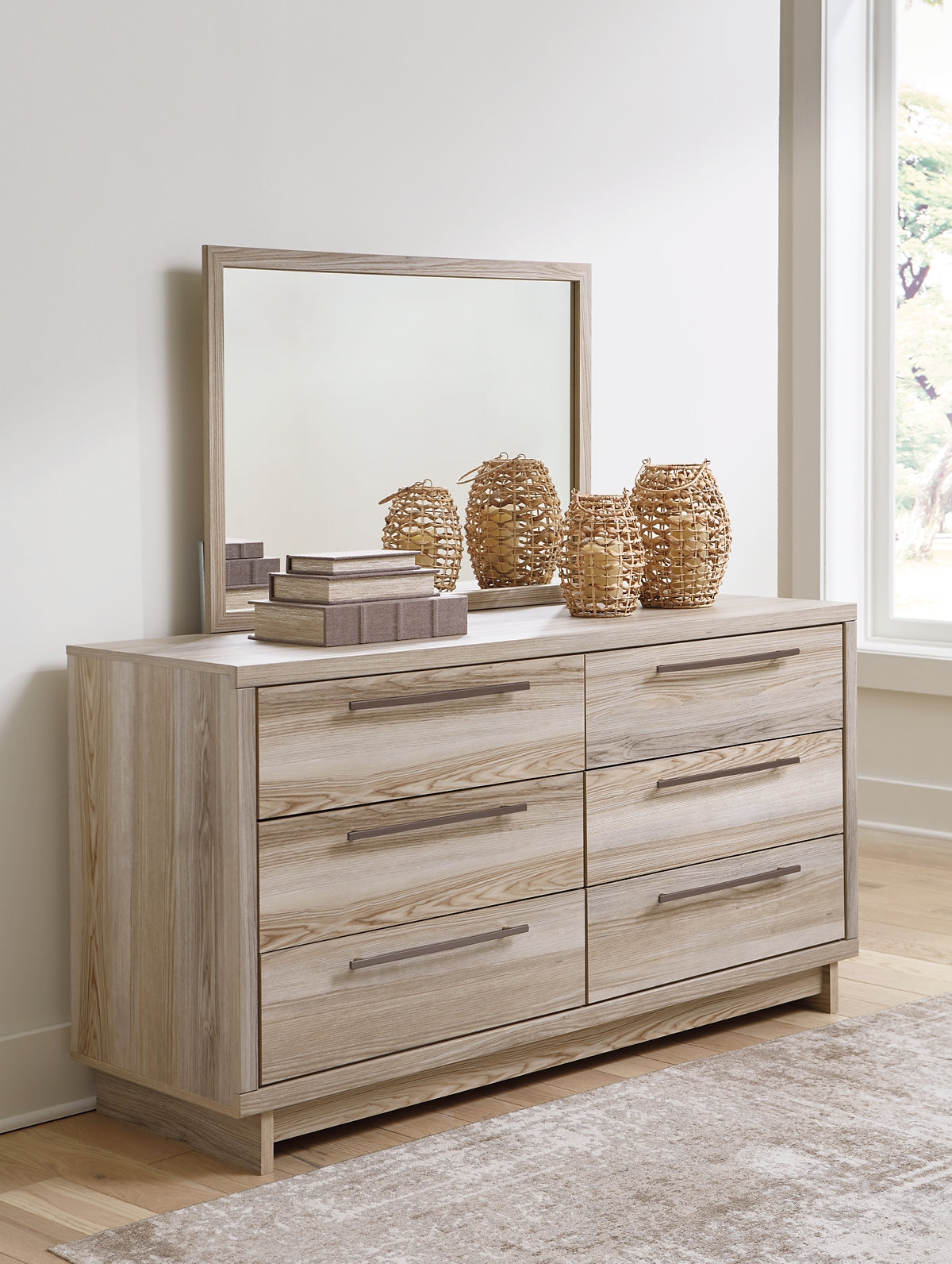 Hasbrick King Panel Headboard with Mirrored Dresser and Chest