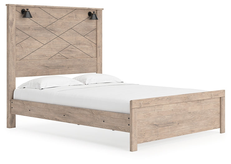 Cama Senniberg Queen con paneles, tocador con espejo y mesita de noche