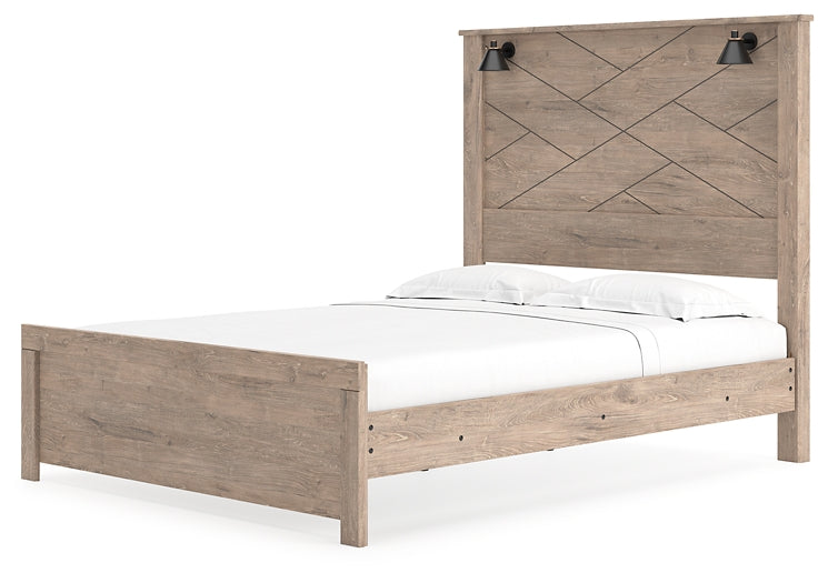 Cama Senniberg Queen con paneles, tocador con espejo y mesita de noche