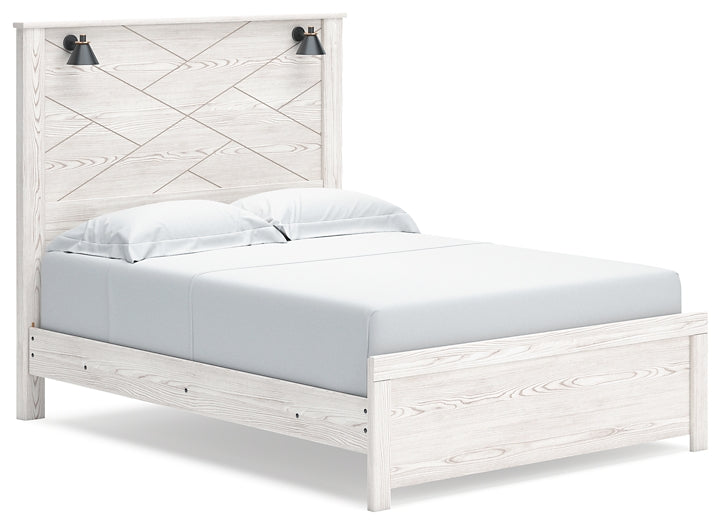 Cama Queen con paneles Gerridan, tocador con espejo y mesita de noche