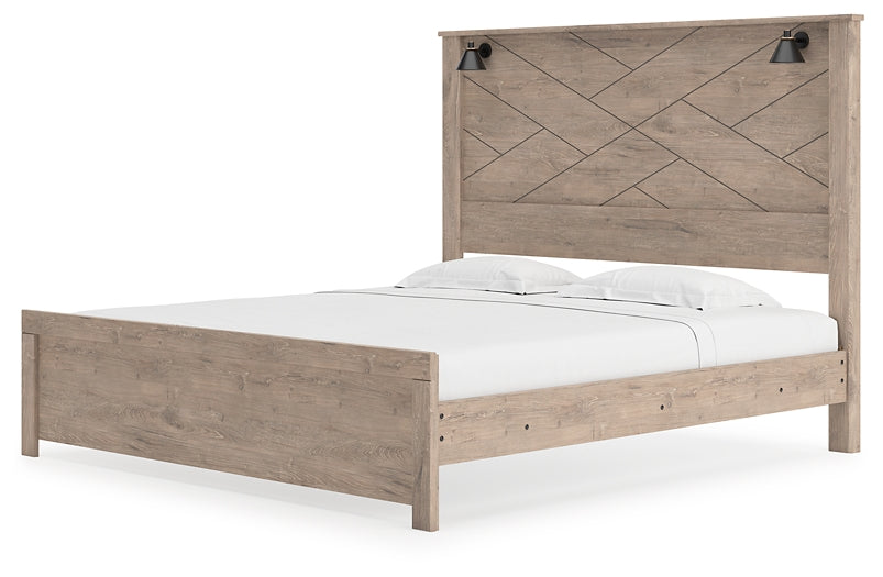 Cama Senniberg King con paneles, tocador con espejo y mesita de noche