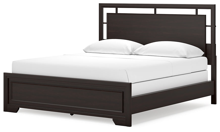 Cama California King con paneles y tocador con espejo Covetown