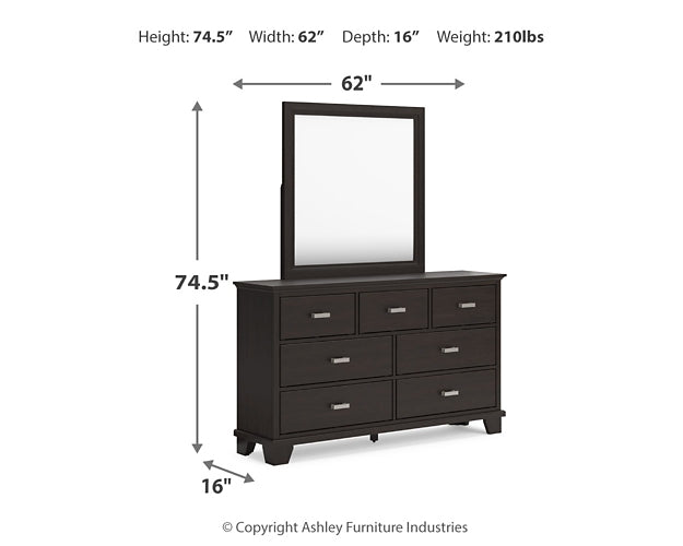 Cama California King con paneles y tocador con espejo Covetown