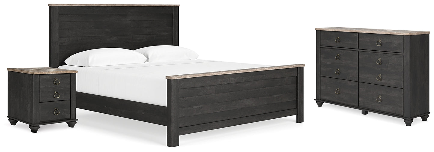 Cama Nanforth King con tocador y mesita de noche