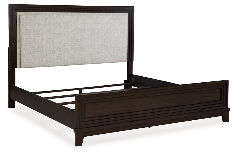 Neymorton California King Upholstered Panel Bed with Dresser and 2 Nightstands