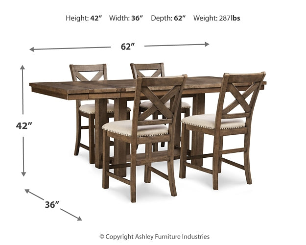 Mesa de comedor de altura de mostrador y 4 taburetes de bar Moriville