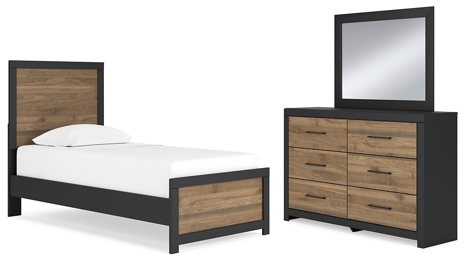 Cama Vertani Twin Panel con tocador con espejo