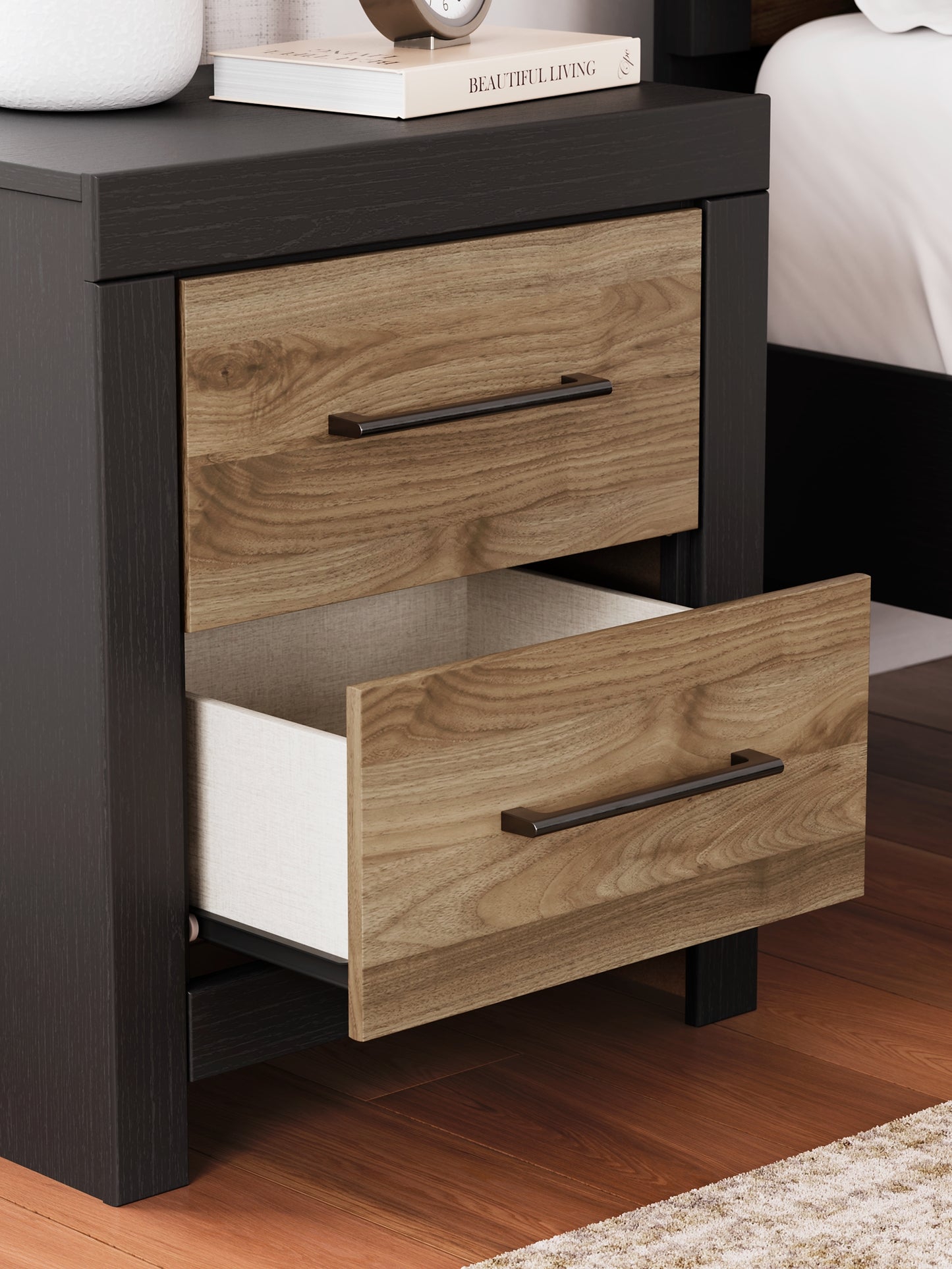 Cama Vertani Twin Panel con tocador con espejo, arcón y dos mesitas de noche