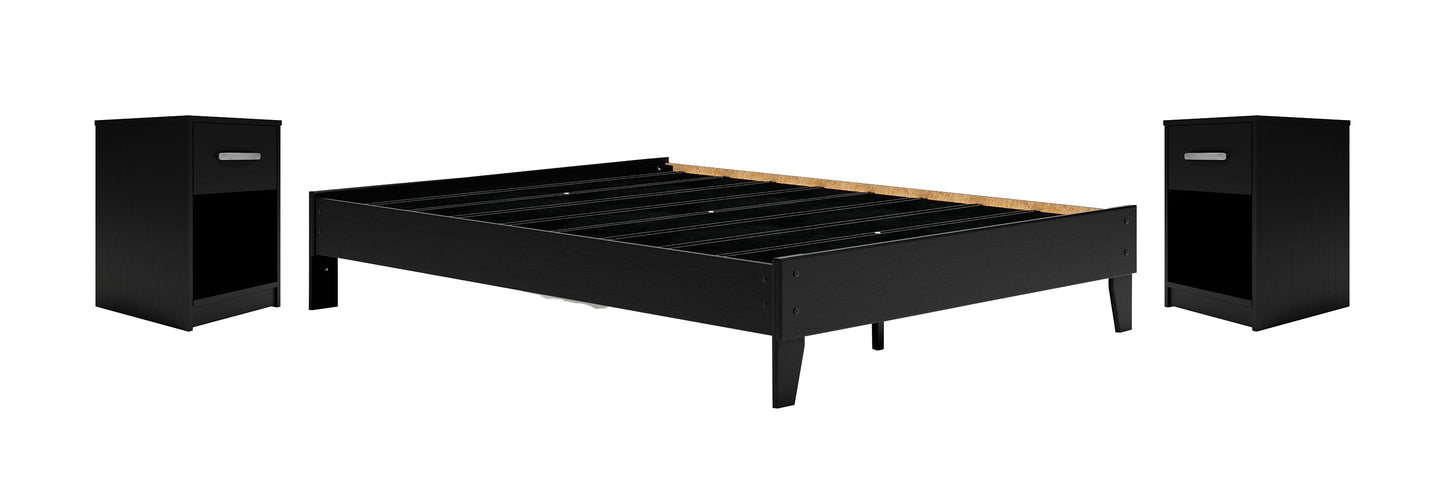 Cama Queen Finch con plataforma y dos mesitas de noche