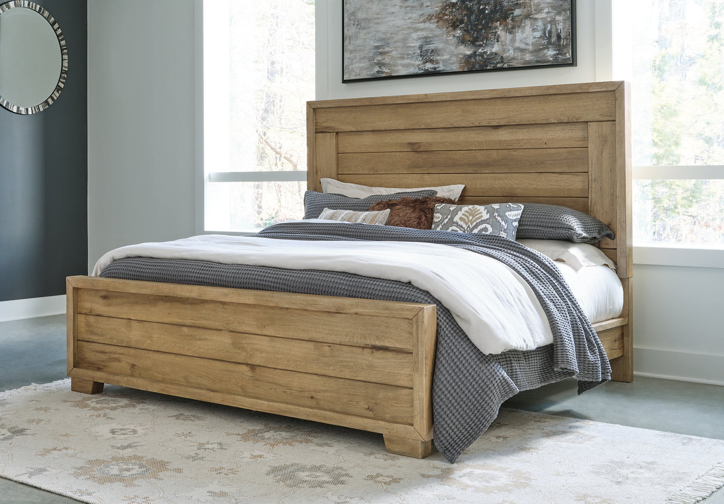 Cama California King con paneles y tocador Galliden