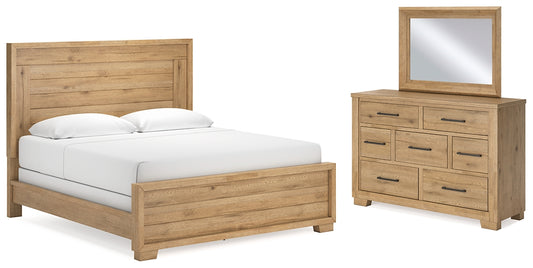 Cama California King con paneles y tocador con espejo Galliden