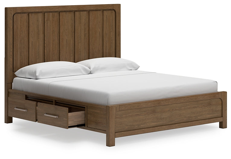 Cama California King con paneles y espacio de almacenaje y tocador con espejo Cabalynn