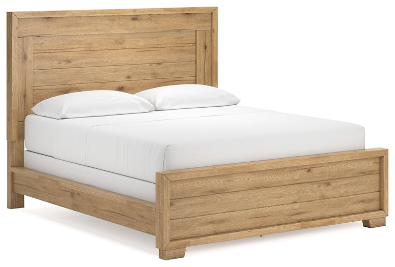 Cama California King con paneles Galliden, tocador con espejo y mesita de noche