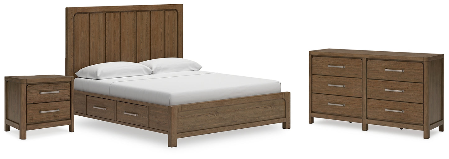 Cama California King con paneles, tocador y mesita de noche Cabalynn