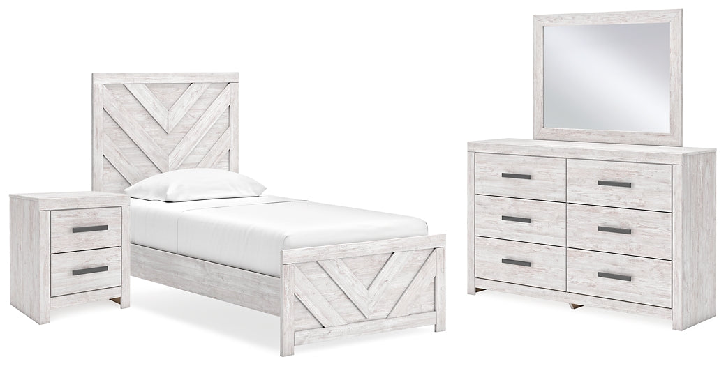 Cama Cayboni Twin Panel con tocador con espejo y mesita de noche