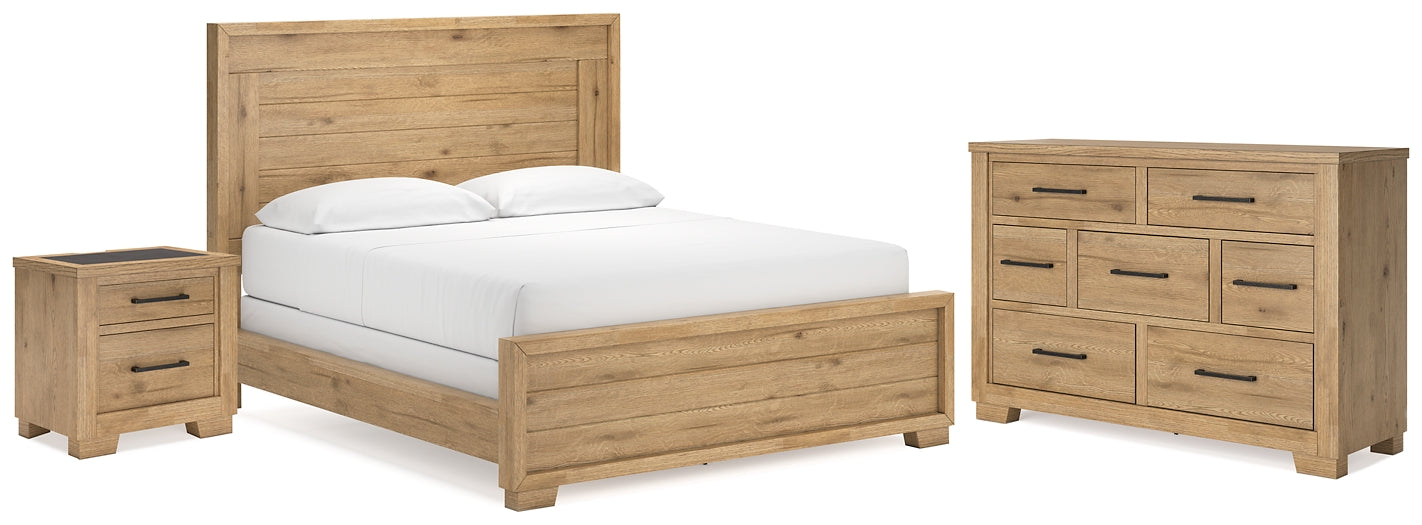 Cama California King con paneles Galliden, tocador y mesita de noche