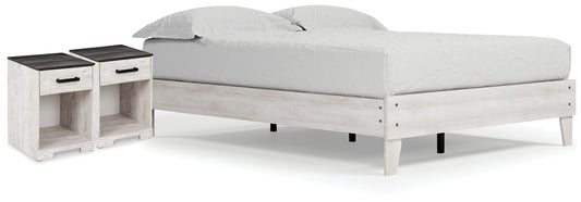 Cama tamaño queen con plataforma y dos mesitas de noche Shawburn