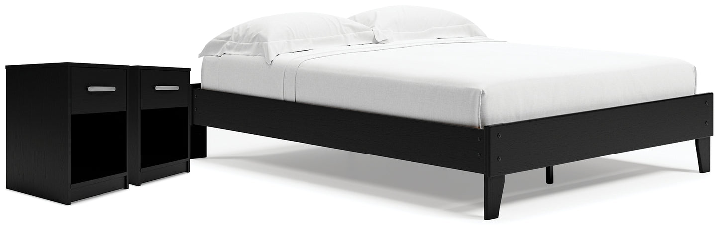 Cama Queen Finch con plataforma y dos mesitas de noche