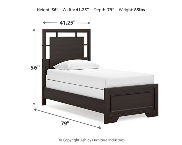 Cama Covetown Twin Panel con tocador y arcón con espejo