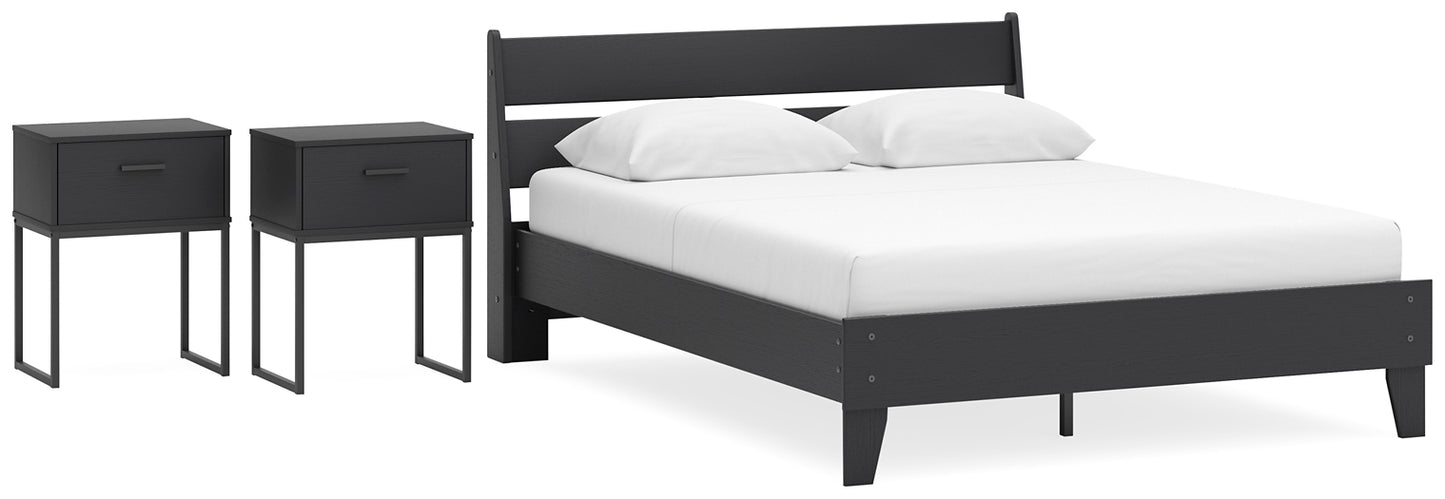 Cama Queen con plataforma y dos mesitas de noche Socalle