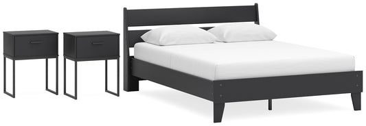 Cama Queen con plataforma y dos mesitas de noche Socalle