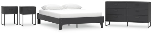 Cama Queen Socalle con plataforma, tocador y dos mesitas de noche