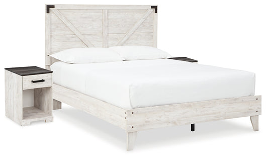 Cama Queen Shawburn con plataforma y dos mesitas de noche