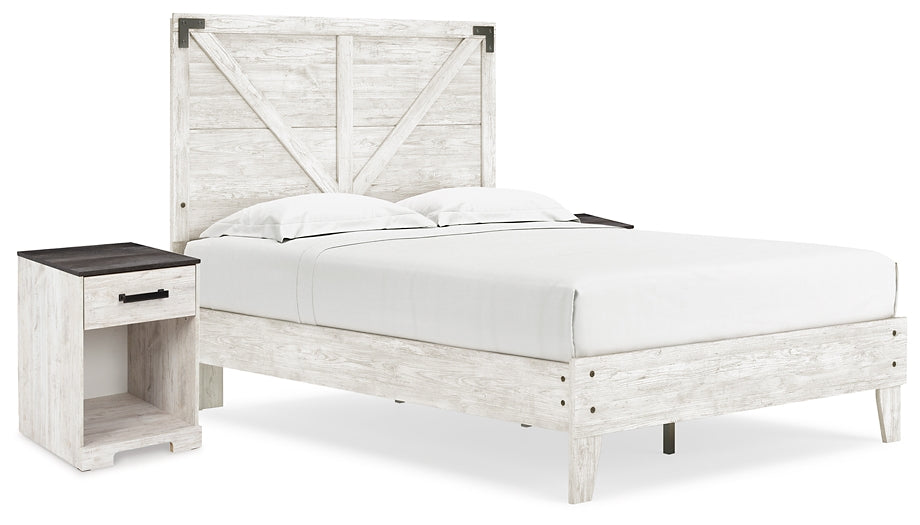 Cama de plataforma Shawburn con paneles completos y 2 mesitas de noche