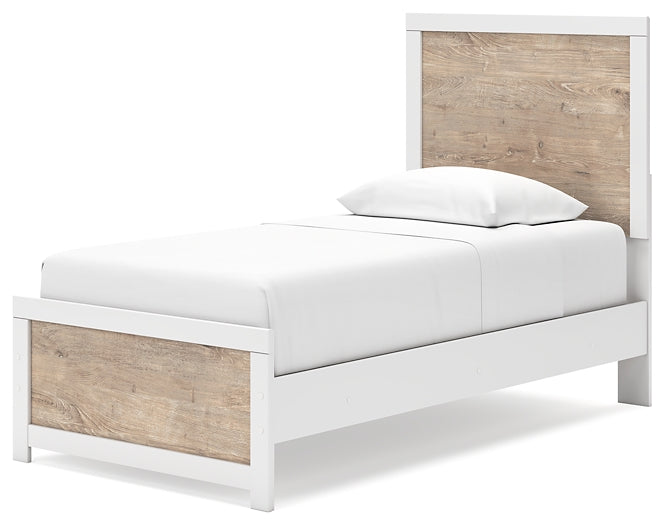 Cama Charbitt Twin con dos paneles, tocador con espejo y dos mesitas de noche