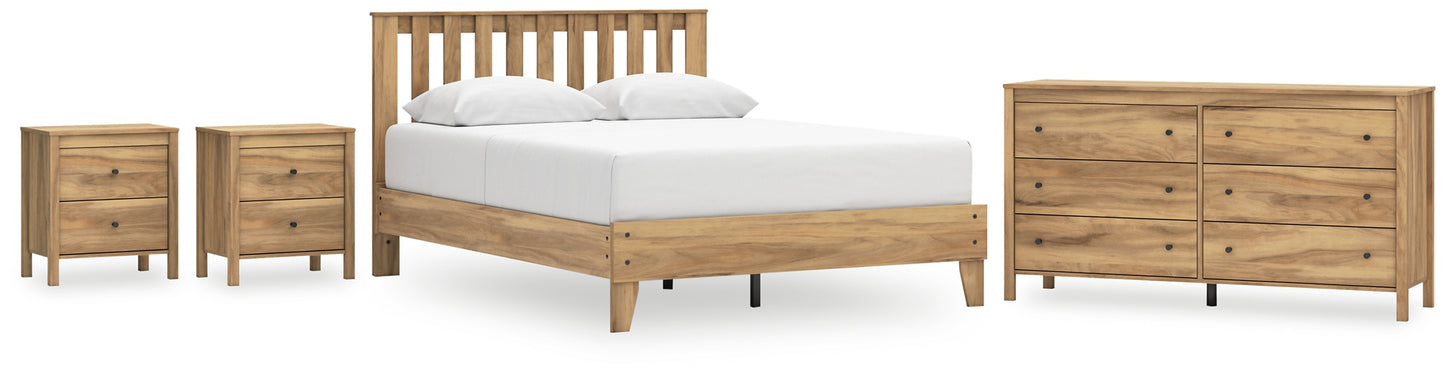 Cama Queen con plataforma y paneles Bermacy, tocador y dos mesitas de noche