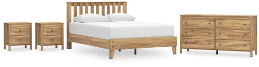 Cama Queen con plataforma y paneles Bermacy, tocador y dos mesitas de noche