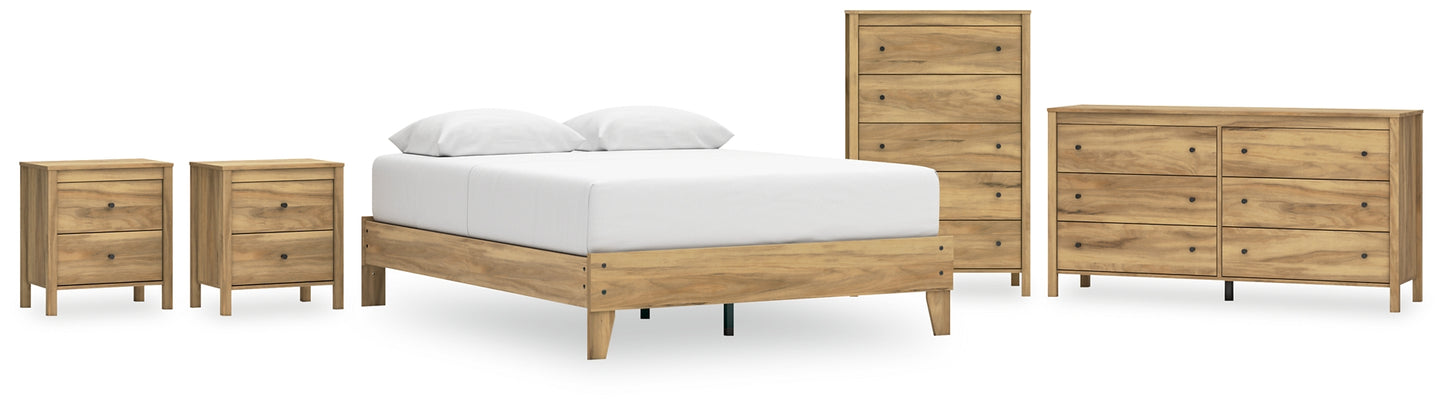 Cama Queen con plataforma Bermacy, tocador, arcón y dos mesitas de noche