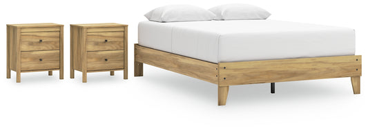 Cama Queen con plataforma y dos mesitas de noche Bermacy