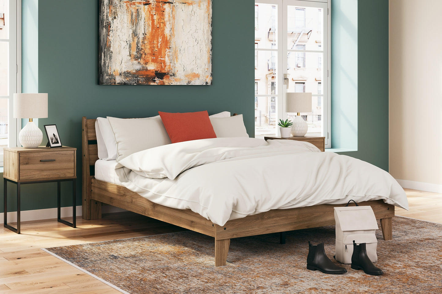 Deanlow Queen Platform Panel Bed with 2 Nightstands