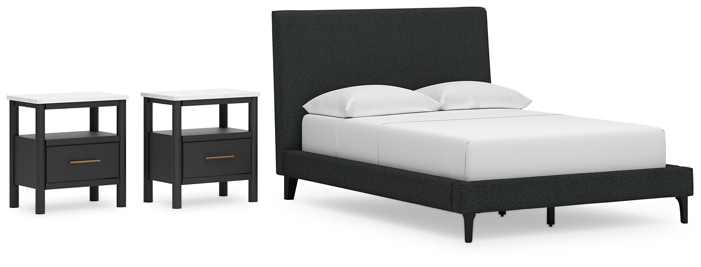 Cadmori Full Upholstered Bed with 2 Nightstands