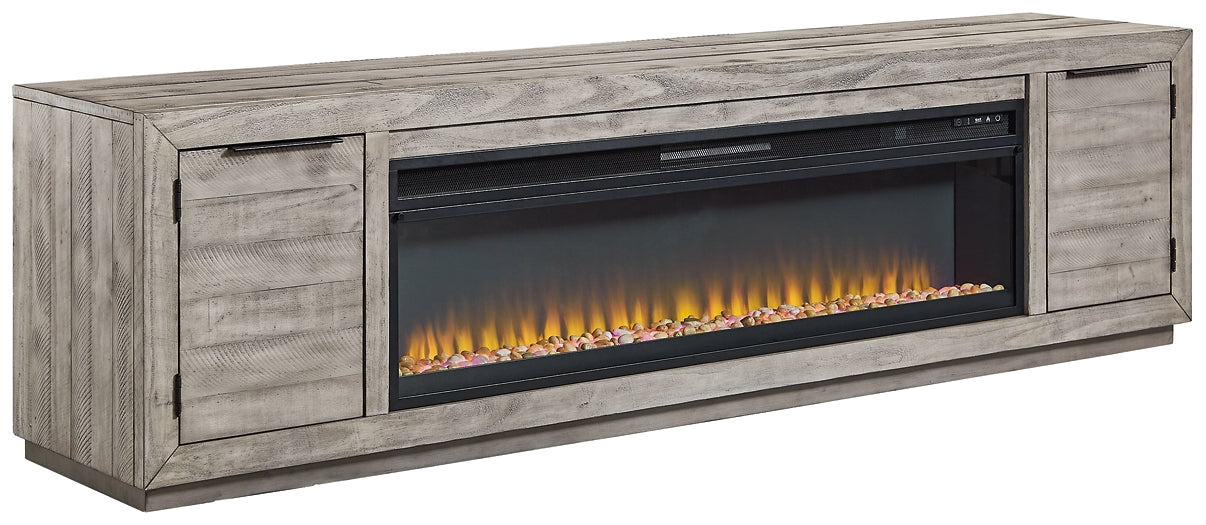 Mueble de TV Naydell de 92" con chimenea eléctrica