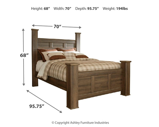 Juararo Queen Poster Bed with Mirrored Dresser and 2 Nightstands