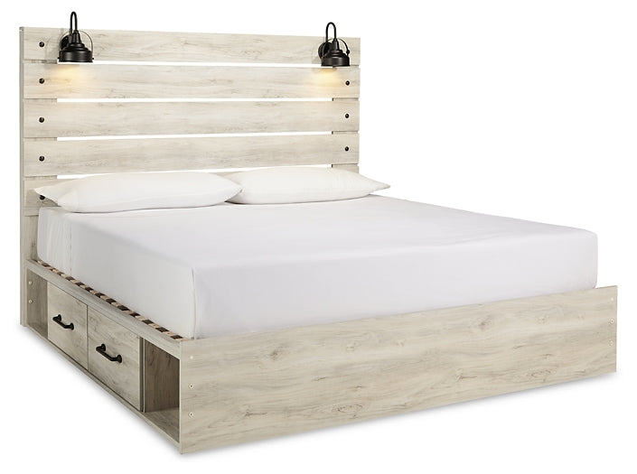 Cama King con dos cajones de almacenamiento, tocador con espejo, cómoda y mesita de noche Cambeck