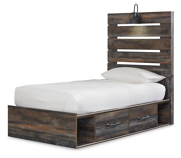 Cama doble con paneles Drystan con 4 cajones de almacenamiento, tocador con espejo, cómoda y mesita de noche