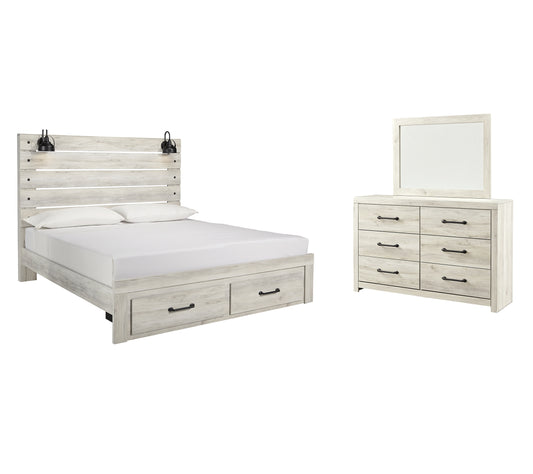 Cama King con dos cajones de almacenamiento y tocador con espejo Cambeck