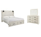 Cama King con dos cajones de almacenamiento y tocador con espejo Cambeck