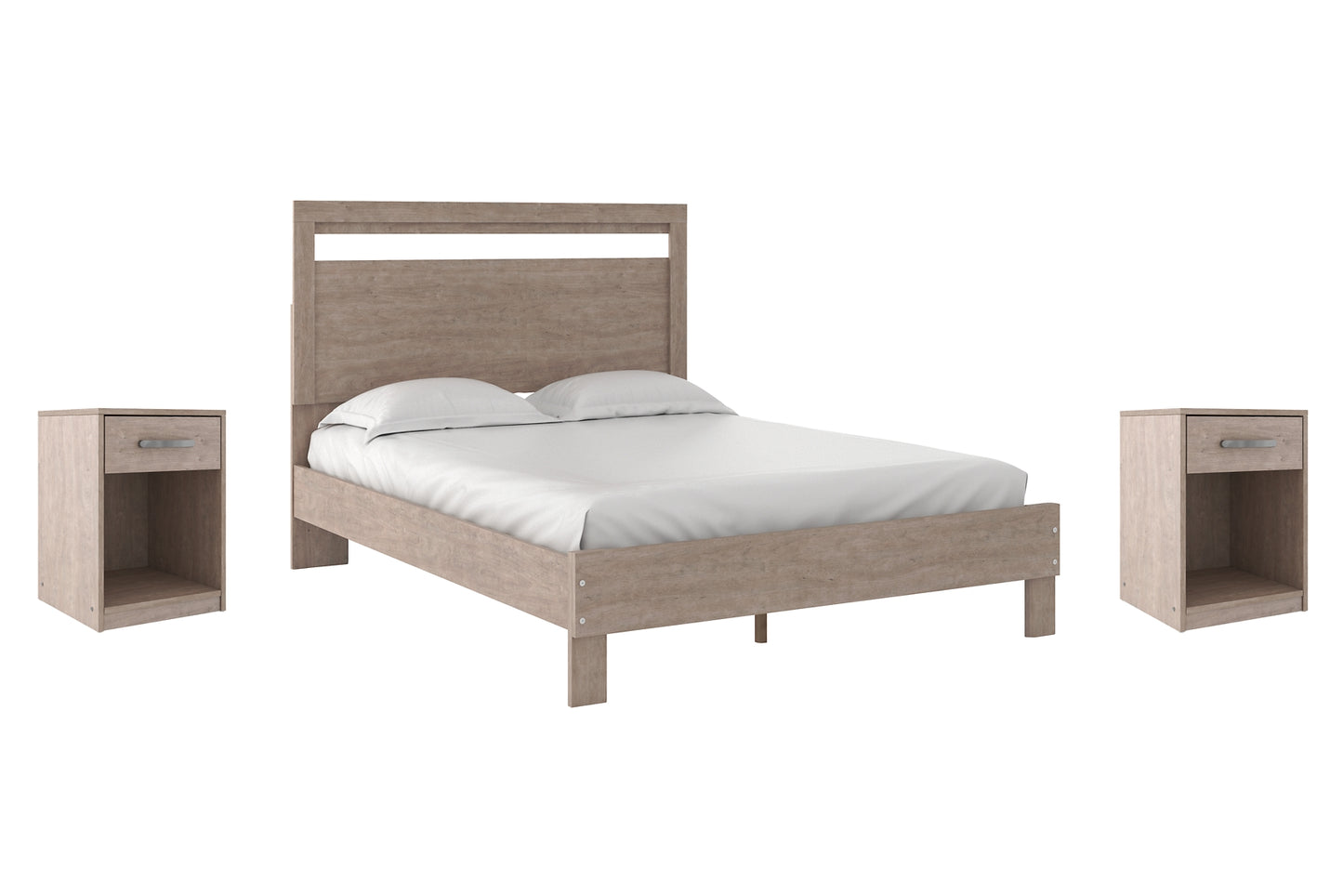 Cama Queen Flannia con plataforma y 2 mesitas de noche