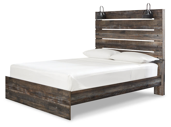 Cama Queen con paneles Drystan, tocador con espejo y mesita de noche