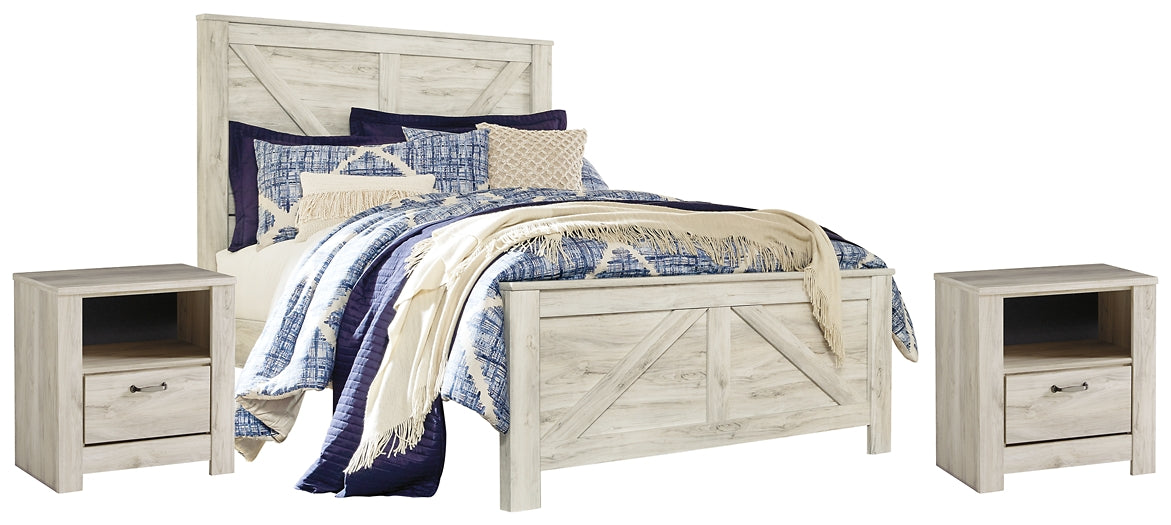 Cama Queen Crossbuck con dos mesitas de noche Bellaby