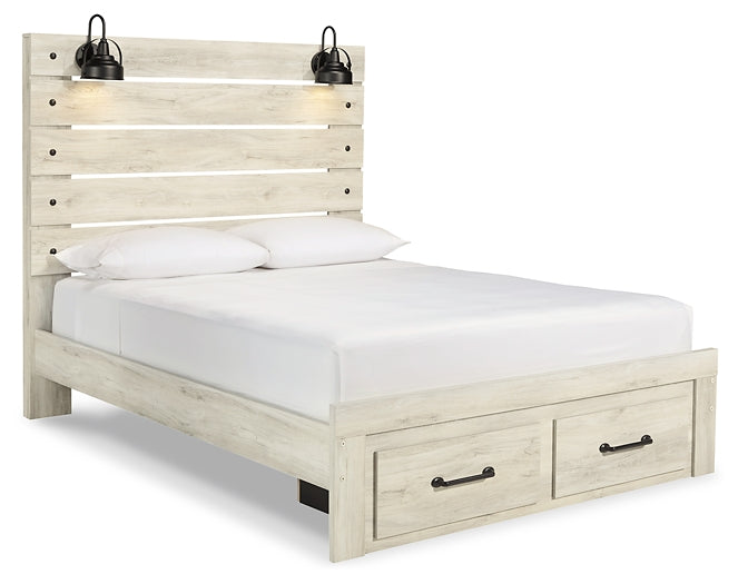 Cama con paneles Cambeck con 2 cajones de almacenamiento, tocador con espejo, cómoda y mesita de noche