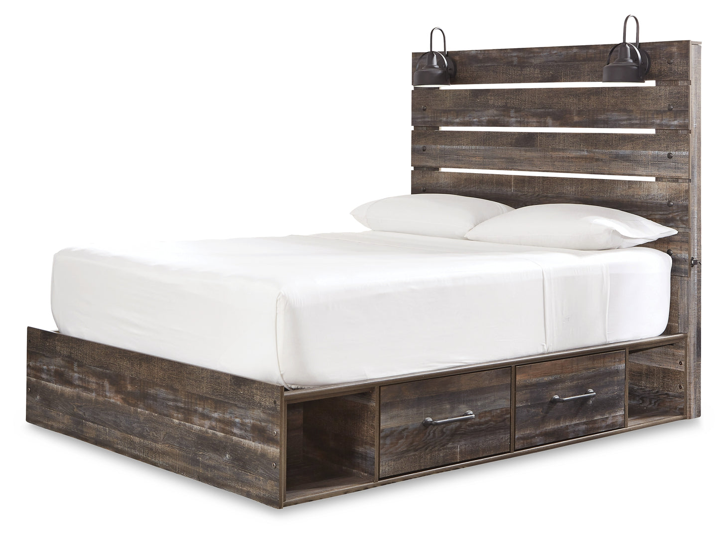 Cama Queen Drystan con 4 cajones de almacenamiento, tocador con espejo y 2 mesitas de noche