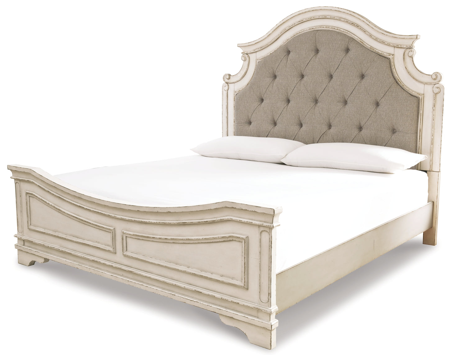 Cama California King con paneles tapizados y tocador Realyn